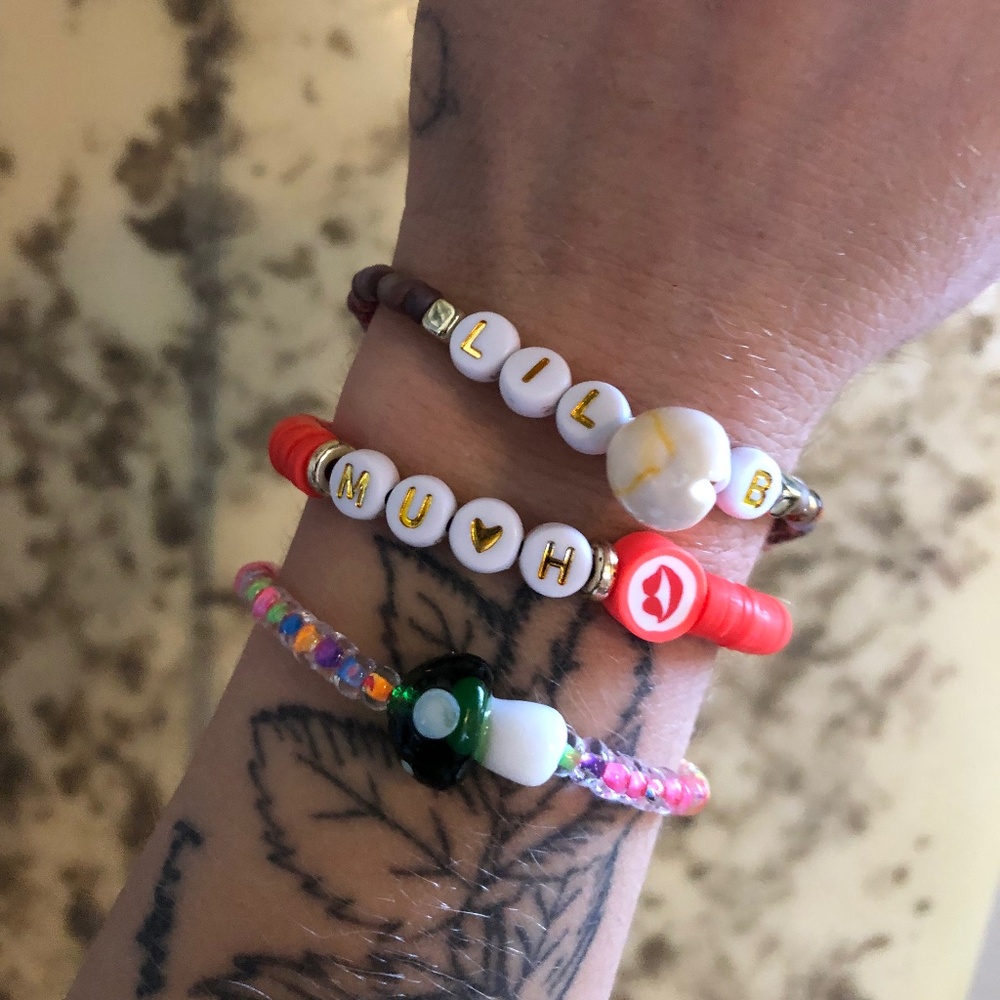 Three Rave Bracelets Muah Lil BB Glass Green Mushroom